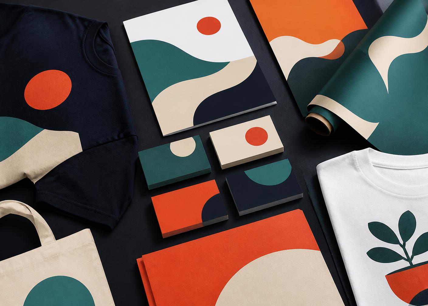 Printed business cards, brochures, and apparel produced by Broadway Press